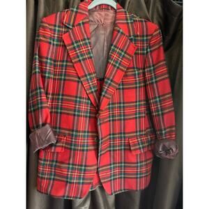 Vintage Sears UpCycled Red  Red Green Tartan Plaid Blazer Jacket